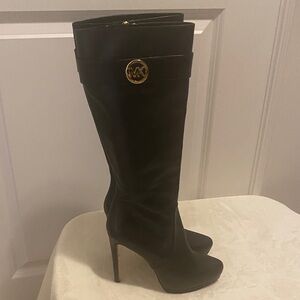 Michael Kors Black Heeled Boots with Gold Accent Very Good Condition SZ 7.5